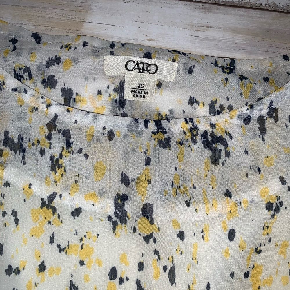Cato Blue Yellow Splatter Print Dress XS Cap Sleeve Belted Chiffon - Picture 4 of 9